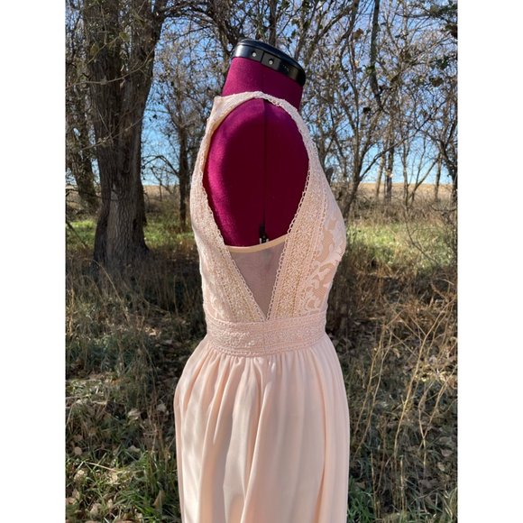 LuLus Pink Blush Maxi Formal Dress Lace Top Chiffon Skirt XS - Picture 4 of 13